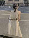 party 2022 Summer Elegant White Dress Women Slim Pure Color One Piece Dress Koraen Casual Fairy White Beach Sleeveless Dress Y2k