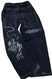 Street Retro Letter Print Hip Hop Casual Men Jeans Y2k Harajuku Street Loose Black Straight Leg Wide Leg Couple Pants-Outfit