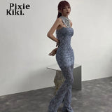 Y2k Sexy 2 Piece Set Print Mesh Sheer Tube Top and Flare Pants Matching Sets 2023 Nightclub Outfit for Women