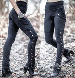 Fashion Handsome Lady Rivet Open Fork Design Pedal Trousers Emboldel Pocket Decor Pencil