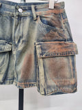 Women's Denim Skirts Multiple Pockets Patchwork Washed Lace-up Cargo A-line Mini Skirt 2024 Summer New Fashion 29L3411-Outfit