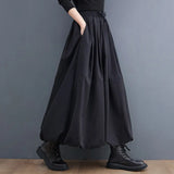 Vintage High Waist Black Pleated Skirt Gothic Fashion Drawstring Women Midi Skirts Y2K Streetwear Female A Line