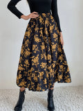 Printed Modest High Waist Elastic Waist Print Midi A-Line