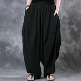 Summer Elastic Waist Loose Wide Leg Pants Woman Cotton Linen Vintage Solid Baggy Harem Pants Trousers Pantalon