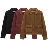 Pocket Women's Texture Collar Coat Effect Velvet Face 2025 Long Sleeve Single Row Buckle