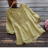 Loose Embroidery T-Shirt Woman 2025 Summer New Breathable Thin National Wind Top