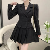 Autumn Casual Elegant Dress Suits Women Black Y2k Party Mini One-piece Dress Slim Long Sleeve France Vintage Designer