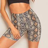Women Summer Shorts New Snake Print High Waist Shorts Elastic Waist Short Trousers Women Trousers Pantalones Cortos