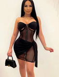 Sexy Strapless Mesh Patch Tied Club