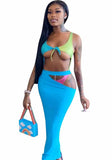 Contrast Color Sexy Sleeveless Hollow Out MidiTwo Piece Skirt