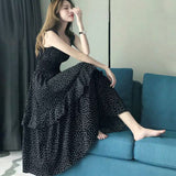 Women Elegant Dot Fashionable Chiffon Casual Korean Style Sleeveless Spaghetti Strap Summer Femme Soft Stylish Basic