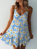 Sexy Summer Dress Daisy Ruffled Spaghetti Strap Mini Dresses For Women Floral Print Sundress Women's Bodycon