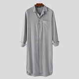 Men Robes Striped Leisure Lapel Long Sleeve Button Comfortable Homewear Nightgown Mens Bathrobes Sleepwear S-5XL