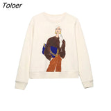 Women Fashion Modern Beauty Print Sweatshirts Female Basic Long Sleeve Casual Hoodies Chic Pullovers Tops