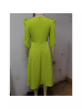 Women's New Autumn Style, Elegant And Fashionable Banquet Dress, Large Skirt, Yellow-Green Dress-Outfit