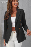 Women Long Sleeve Blazer Double Breasted Temperament Casual Office Elegant Long Sleeve Coat Tops Autumn
