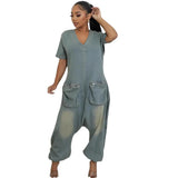 Women's Loose Jumpsuit Women's Fashion Personality Big Pocket Wash Denim