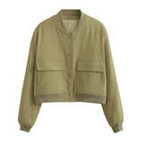 New Women's Fashion French Big Pocket Short Autumn Bomber Jacket