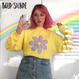 Bold Shade Harajuku Y2K Style Hoodies Floral Printing Round Neck Long Sleeve Indie Sweatshirts Women Aesthetic Fashion Fall