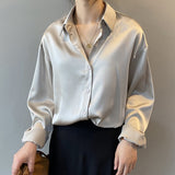 Shirts Fashion Long Sleeve Blouse Women Autumn Vintage Button Up White Loose Woman's Shirts Female Silk Shirt Women