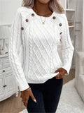 And Winter Button Design With Shoulder Sleeves Stifling Knitted Round-Neck