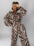 Fashoin Stripes Pants Set Women Autumn Loose Long Sleeve Blosue Matching Wide Trousers Suit Elegant 2 Piece Pant