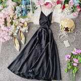 2022 Summer Women Slip Satin Dress Backless Belted Elegant Vacation Party Midi