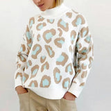 Turtleneck Thick Sweater Women Print Leopard Pullover Women's Sweater Basic Tops Loose Jumper Vintage Sweaters