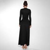 Women's New Sexy Deep V Long-Sleeved Solid Color Open-Fork Dress Dress Dress