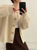 Autumn And Winter New Design Feeling Single-Breasted Solid Color Knitted Sweater Sweater Cardigan Lazy Loose Round Neck Blouse-Outfit