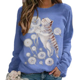 Ladies 3D Cartoon Cat Print T Shirt Women O-Neck Long Sleeve Casual Loose Clothing Tee Female Tops 5XL