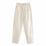 Jeans Solid Pants Loose High Waist Female Harem Denim Trousers Pockets Pleated Streetwear 2021 Spring Casual Slouchy