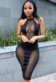 Patch Sexy Mesh Scoop Halter Long Bodycon