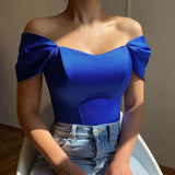 Women Satin Sexy Off Shoulder Bodycon Corset Crop Tops Ladies Solid Color Skinny Tunic Tube Tops Party