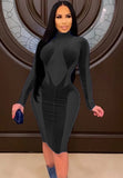 Sexy Velvet Mesh Patch High Neck Long Sleeve Bodycon