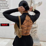 Sexy Hollow Knit Top Sweater Women Party Navel Slim Ribbed Summer Lady Shirts Solid Color Skinny Casual