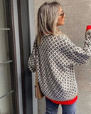 Casual Line With Print V Neck Long Sleeve Cardigan