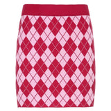 Fashion Argyle Plaid Knitted Coord Sets Adorable E-Girl Long Sleeve Ruffles Crop Tops and Mini Skirts 2 Piece Suit Red