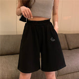 Women Pattern Embroidery Lovely Loose Casual Elastic Waist Daily Harajuku Korean Style Womens Knee-length Workout