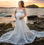 Elegant Lace Off Shoulder Mesh Maternity Long Dress 703-0-Outfit