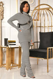 Casual Solid High Neck Long Sleeve Slim Top and Ruched Pants Set 2 Piece
