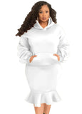 Plus Size Puffed Long Sleeve Hoodies And Fishtail Skirt 2 Piece