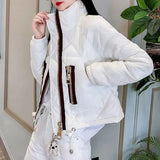 Women's Clothing Cotton Liner Quilted Coats Winter Casual Solid Color Stand Collar Stylish Spliced Zipper Straight Down