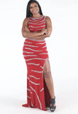 Red Beaded Sexy Crop Top and Slit Long Skirt