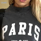 Fashion Women Sweatshirts Tops Autumn Vintage Faded Washed Letters Sweatshirts Long Sleeve O-Neck Pullover Tops Streetwear-Outfit