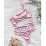 Piece Swimsuit Female 2021 Hot Stamping Swimwear Women One Shoulder Hollow Out Swimsuit Monokini Bathing Suit Beachwear