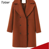 Black Long Cardigan Women Coats Fashion Turn-down Collar Wide-waisted Wool Blends Jackets Winter Clothing 2022 Wool