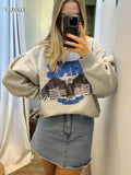 Autumn Letters Eagle Cotton Long Sleeve Women Sweatshirt O-Neck Casual Female Sweatshirt Pullovers Women's Clothes Tops-Outfit