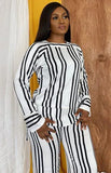 Casual Elegant Stripes Blouse and Pants 2 Piece