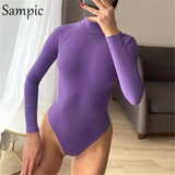 2020 New Fashion Women Sexy Long Sleeve Nude Knitted Bodysuit Black White Turtleneck Autumn Skinny Short Rompers Body